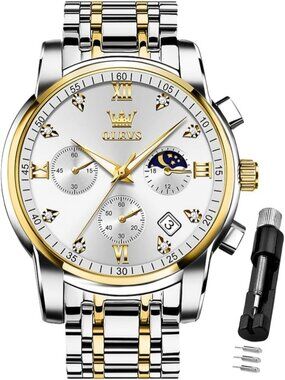 Men's Silver Analog Quartz Stainless Waterproof Diamond Luminous Wooden Watch